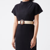 Ivory elastic rattan dark wood buckle belt